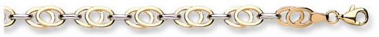 Gold bracelet High polish 9ct white and yellow gold Overlap ovals width 6.3mm, 4.4 grams.