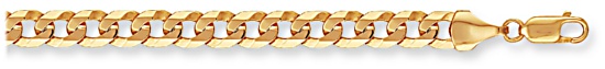 Gold bracelet High polish 9ct Gold 6.7mm by 1.1mm curb flat angular 8.5 inch, 9.4 grams.