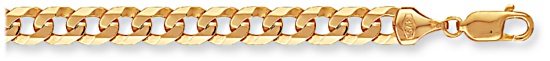 Gold bracelet High polish 9ct gold 7.4mm by 1.4mm curb flat angular 8.5 inch, 11.8 grams.