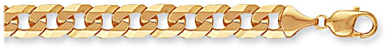 Gold bracelet High polish 9ct gold 9.8mm by 1.8mm curb flat angular 8.5 inch, 21.8 grams.