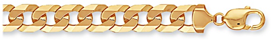 Gold bracelet High polish 9ct gold 12mm by 2.1mm curb flat angular 8.5 inch , 29.0 grams.