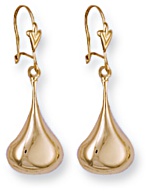 Gold drop earrings High polish 9ct gold Tear wide 35mm height, 1.5 grams.