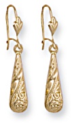 Gold drop earrings High polish 9ct gold Tear ornate 34mm height, 1.0 grams.