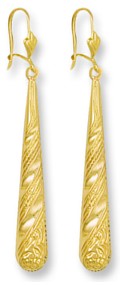 Gold drop earrings High polish 9ct gold Tear ornate 57mm h, 2.0 grams.