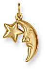 Gold pendant High polish 9ct gold Moon and star, 0.8 grams.