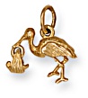 Gold pendant High polish 9ct gold Stork baby 16mm width, 1.9 grams.