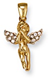 Gold pendant Clear zirconium High polish 9ct gold Cherub bicolor 16mm width, 3.1 grams.