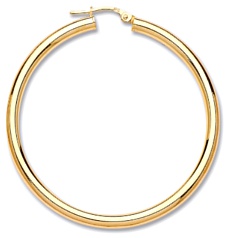 Gold hoop earrings High polish 9ct gold Round tube 45mm diameter, 2.8 grams.