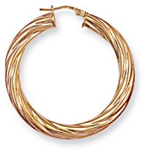 Gold hoop earrings High polish 9ct gold Star twist chunky 39mm, 4.1 grams.