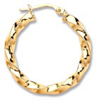 Gold hoop earrings High polish 9ct gold Square twist 25mm, 1.4 grams.