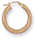 Gold hoop earrings High polish 9ct gold Circle knurled twist 20mm, 1.1 grams.