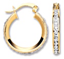 Gold hoop earrings High polish 9ct gold Crystal Triangular jewelled 18mm, 1.9 grams.