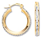 Gold hoop earrings High polish 9ct gold Crystal Triangular jewelled 21mm, 2.2 grams.