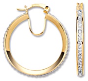 Gold hoop earrings High polish 9ct gold Crystal Triangular jewelled 28mm, 3.5 grams.