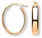 Gold hoop earrings High polish 9ct gold Oval rectangular plain 24mm height, 1.5 grams.