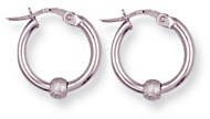 Gold hoop earrings High polish 9ct white gold Round and glitter ball 16mm, 1.0 grams.