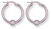 Gold hoop earrings High polish 9ct white gold Round and glitter ball 19mm, 1.3 grams.