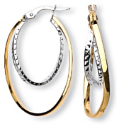 Gold hoop earrings High polish 9ct white and yellow gold Oval double twist 33mm height, 1.8 grams.