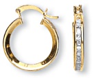 Gold hoop earrings High polish 9ct gold Clear zirconium Triangular jewelled 17mm, 2.4 grams.