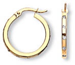 Gold hoop earrings High polish 9ct gold Clear zirconium Square jewelled 20mm, 1.8 grams.