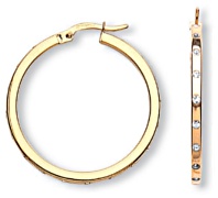 Gold hoop earrings High polish 9ct gold Clear zirconium Square jewelled 30mm, 2.7 grams.