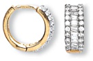 Gold hoop earrings High polish 9ct gold Clear zirconium Rectangular jewelled 15mm, 3.1 grams.