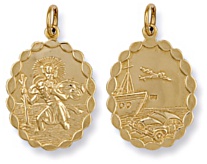 Gold pendant High polish 9ct gold St Christopher dble sided bubble edge medium oval, 4.8 grams.