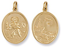 Gold pendant High polish 9ct gold St Christopher dble sided oval large, 5.0 grams.