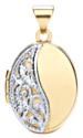 Gold pendant High polish 9ct gold Oval half pattern white gold detail