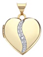 Gold pendant High polish 9ct gold Diamond Heart jewelled vertical curve white gold detail