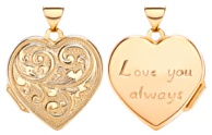 Gold pendant High polish 9ct gold Heart dble sided I Love U and patterned