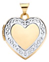 Gold pendant High polish 9ct gold Heart outer patterned white gold detail