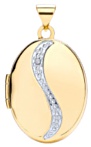 Gold pendant High polish 9ct gold Diamond Oval jewelled vertical curve white gold detail