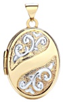 Gold pendant High polish 9ct gold Oval plain center patterned white gold detail