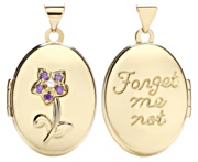 Gold pendant High polish 9ct gold Purple cz Oval jewelled flower and Forget me not
