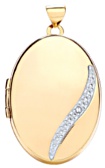 Gold pendant High polish 9ct gold Diamond Oval plain with jewelled white gold curve