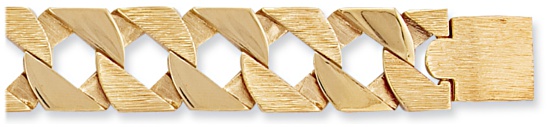 Gold bracelet High polish Bark effect 9ct gold 22.2mm by 3.2mm curb square cast mens, 85 grams.